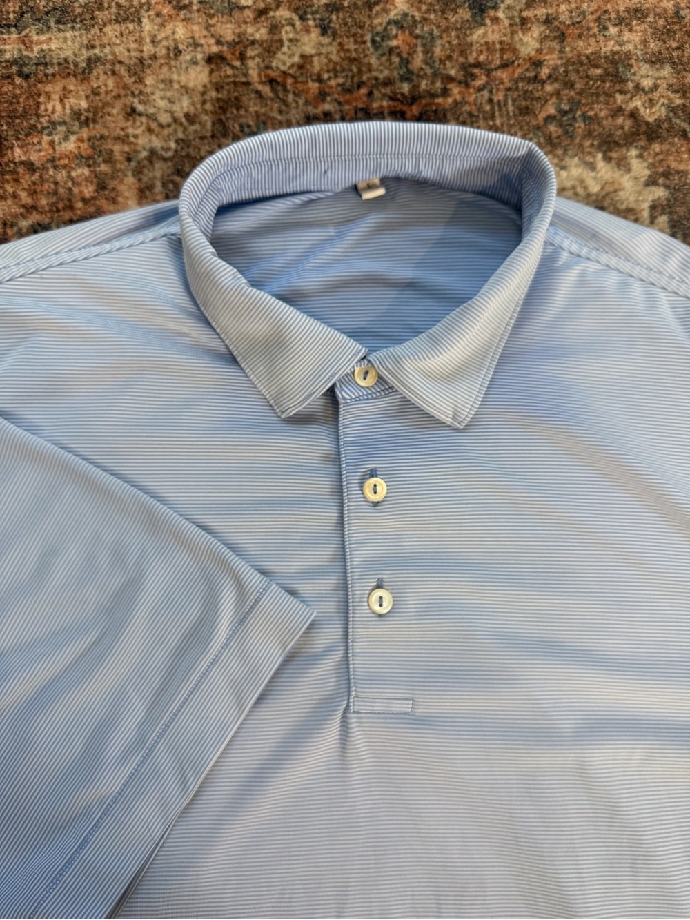 Peter Millar Light Blue Micro-Stripe Men's Polo Shirt size large